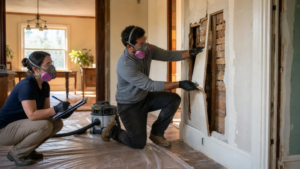 Controlled selective wall demolition during an older Austin-area home renovation